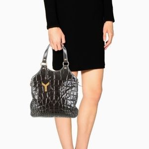 Yves Saint Laurent Embossed Patent Leather Tribute Tote